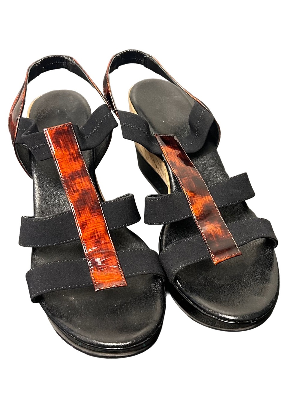 Rangoni Firenze Black/Tortoiseshell wedge Sandals Women’s Size 8.5 AA